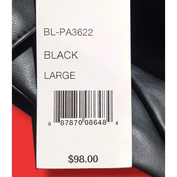 Lucy Paris Belted Paper Bag Waist Black Faux Leather High Rise Womens Sz L Pant - Picture 13 of 16